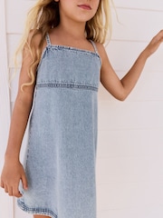 Blue 100% Cotton Strappy Denim Dress (3-16yrs) - Image 6 of 6