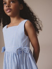 Blue Stripe Bow Detail Summer Dress (3-12yrs) - Image 4 of 8