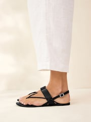Black Leather Standard/Wide Fit Forever Comfort® Plaited Toe Tong Sandals - Image 4 of 8
