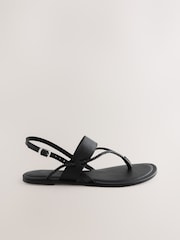 Black Leather Standard/Wide Fit Forever Comfort® Plaited Toe Tong Sandals - Image 6 of 8