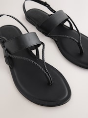 Black Leather Standard/Wide Fit Forever Comfort® Plaited Toe Tong Sandals - Image 7 of 8