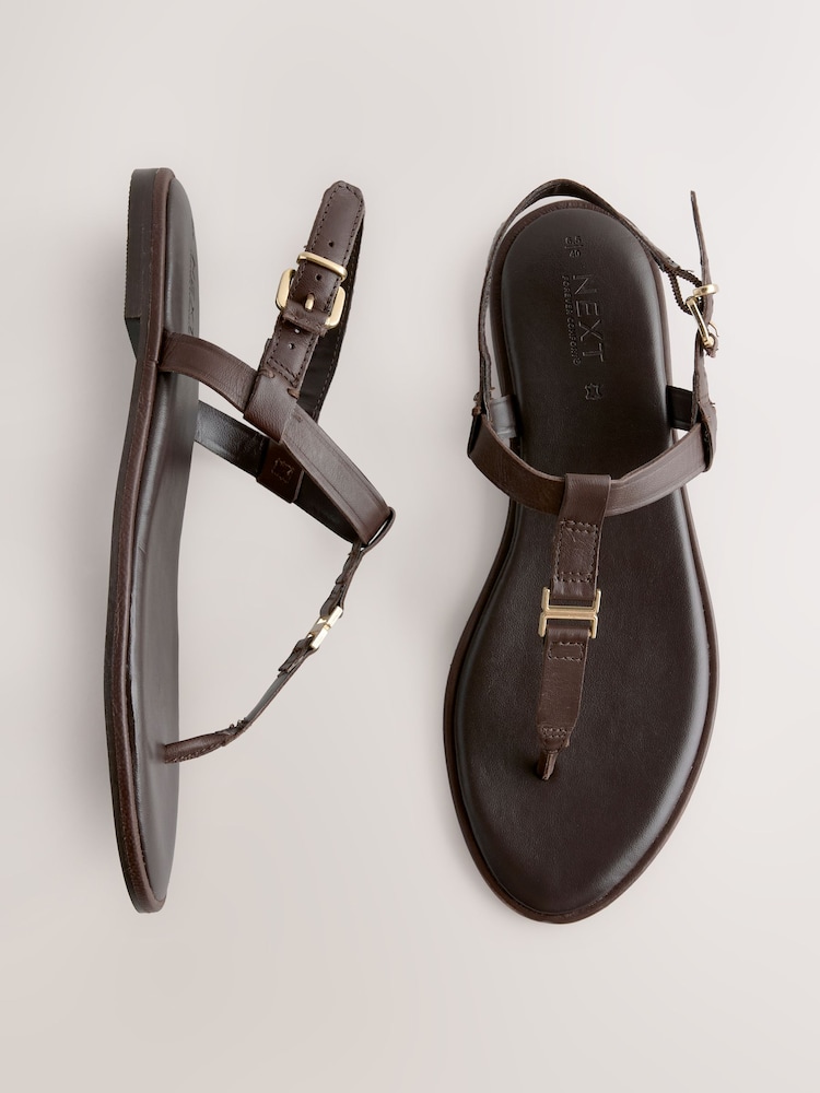 Chocolate Brown Leather Standard/Wide Fit Forever Comfort® Hardware Toe Thong Sandals - Image 1 of 9