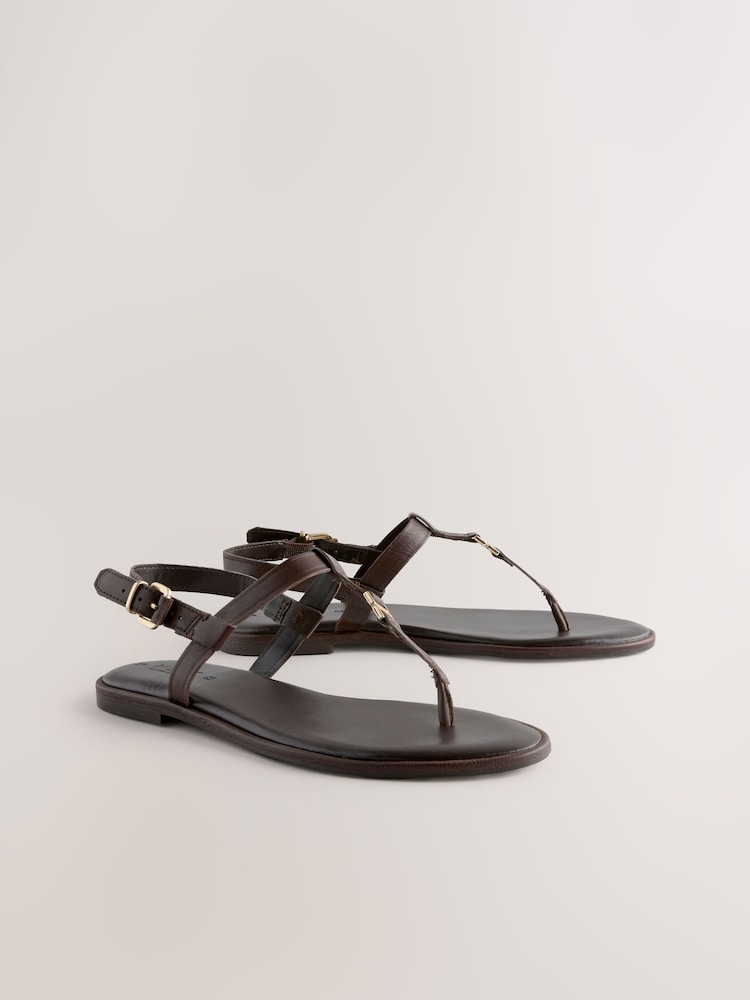 Čokoládově hnědá kožená - Tanga Sandály s kovovou špičkou Forever Comfort® - Image 5 of 9
