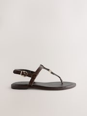 Chocolate Brown Leather Standard/Wide Fit Forever Comfort® Hardware Toe Thong Sandals - Image 6 of 9