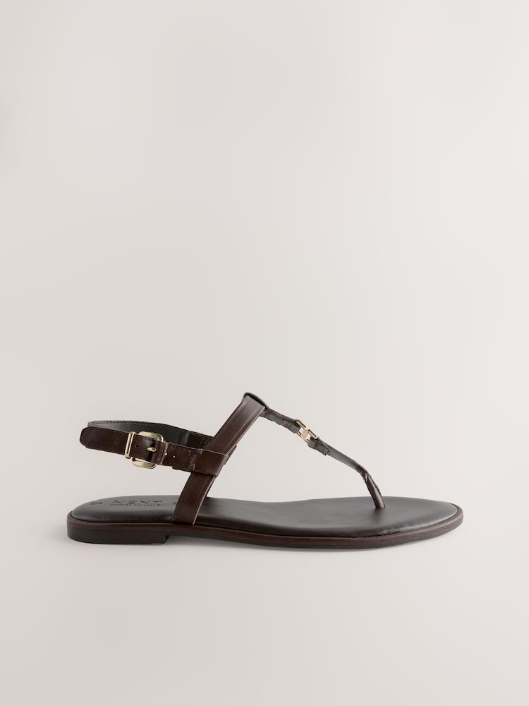 Čokoládově hnědá kožená - Tanga Sandály s kovovou špičkou Forever Comfort® - Image 6 of 9