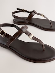 Chocolate Brown Leather Standard/Wide Fit Forever Comfort® Hardware Toe Thong Sandals - Image 7 of 9