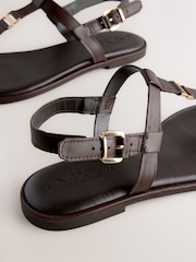 Chocolate Brown Leather Standard/Wide Fit Forever Comfort® Hardware Toe Thong Sandals - Image 9 of 9