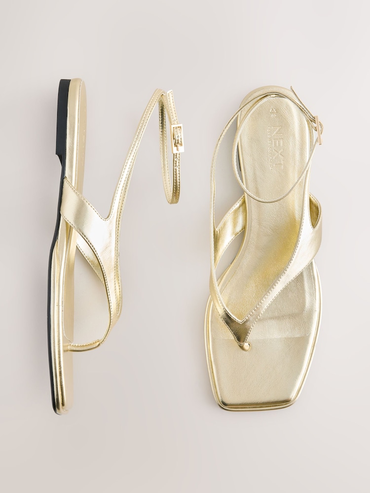 Gold Forever Comfort® Strappy Ankle Toe Thong Sandals - Image 1 of 9