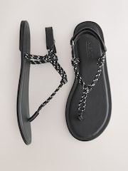 Black Standard/Wide Fit Forever Comfort® Knotted Rope Toe Thong Sandals - Image 1 of 11