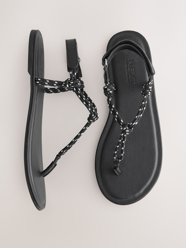 Black Standard/Wide Fit Forever Comfort® Knotted Rope Toe Thong Sandals - Image 1 of 11