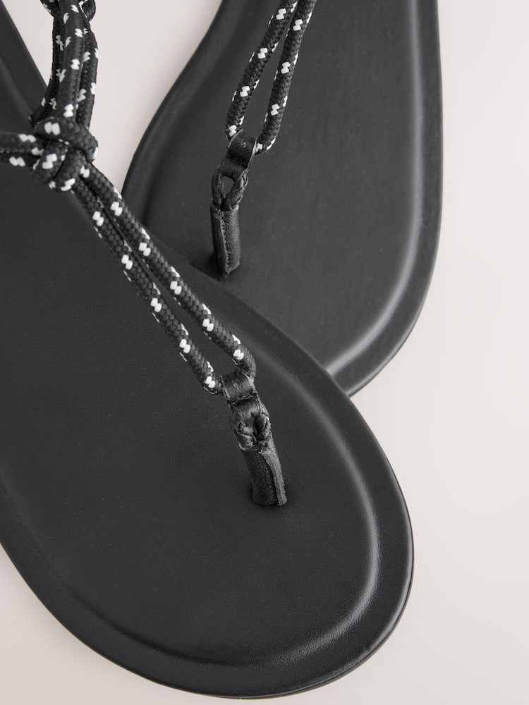 Black Standard/Wide Fit Forever Comfort® Knotted Rope Toe Thong Sandals - Image 10 of 11