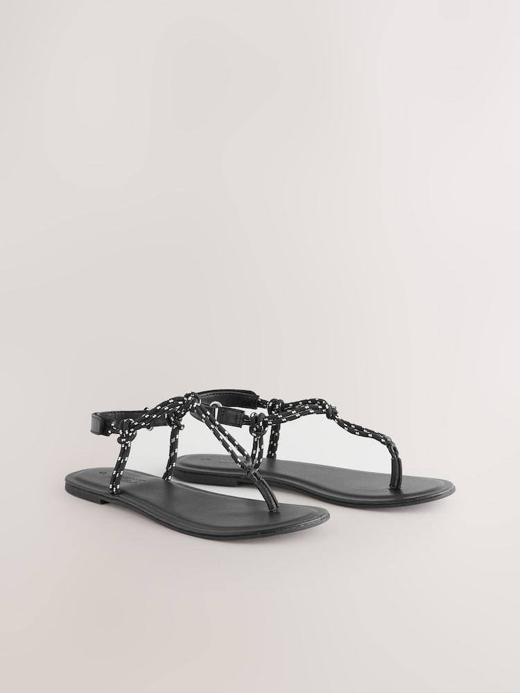 Black Standard/Wide Fit Forever Comfort® Knotted Rope Toe Thong Sandals - Image 7 of 11
