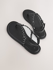 Black Standard/Wide Fit Forever Comfort® Knotted Rope Toe Thong Sandals - Image 9 of 11