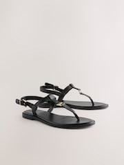 Black Leather Standard/Wide Fit Forever Comfort® Hardware Toe Thong Sandals - Image 3 of 7