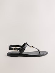 Black Leather Standard/Wide Fit Forever Comfort® Hardware Toe Thong Sandals - Image 4 of 7