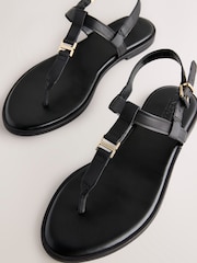 Black Leather Standard/Wide Fit Forever Comfort® Hardware Toe Thong Sandals - Image 5 of 7