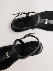 Black Leather Standard/Wide Fit Forever Comfort® Hardware Toe Thong Sandals - Image 6 of 7