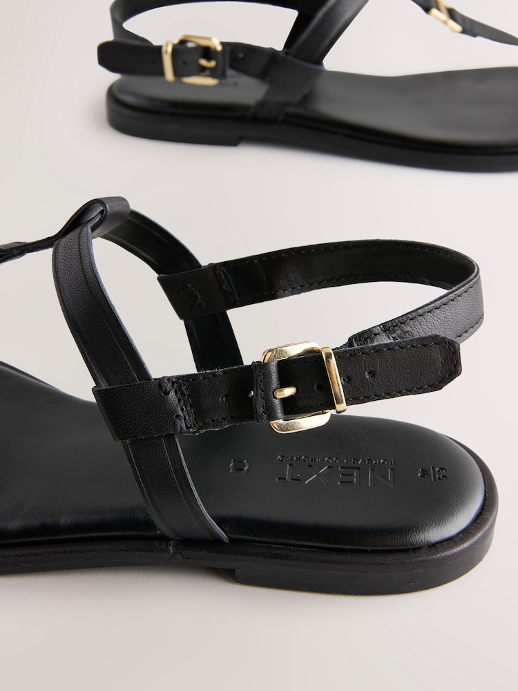 Black Leather Standard/Wide Fit Forever Comfort® Hardware Toe Thong Sandals - Image 7 of 7