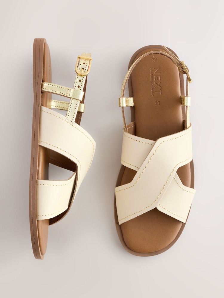 Cream Leather Standard/Wide Fit Forever Comfort® Stitched Slingback Sandals - Image 1 of 9