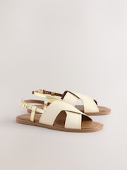 Cream Leather Standard/Wide Fit Forever Comfort® Stitched Slingback Sandals - Image 6 of 9
