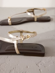 Gold Leather Signature Metal Toe Loop Strappy Sandals - Image 8 of 9