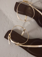 Gold Leather Signature Metal Toe Loop Strappy Sandals - Image 9 of 9