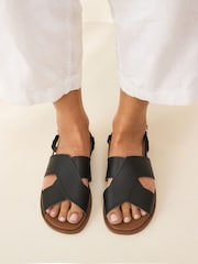 Black Leather Standard/Wide Fit Forever Comfort® Stitched Slingback Sandals - Image 3 of 9