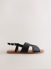 Black Leather Standard/Wide Fit Forever Comfort® Stitched Slingback Sandals - Image 5 of 9