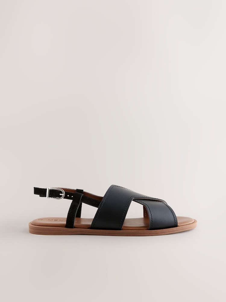 Black Leather Standard/Wide Fit Forever Comfort® Stitched Slingback Sandals - Image 5 of 9