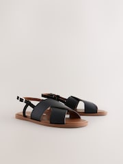 Black Leather Standard/Wide Fit Forever Comfort® Stitched Slingback Sandals - Image 6 of 9
