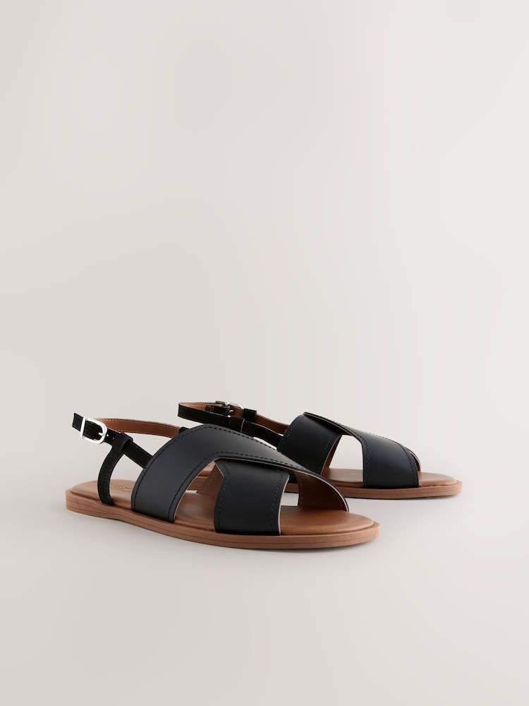 Black Leather Standard/Wide Fit Forever Comfort® Stitched Slingback Sandals - Image 6 of 9