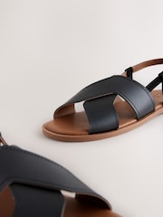 Black Leather Standard/Wide Fit Forever Comfort® Stitched Slingback Sandals - Image 8 of 9
