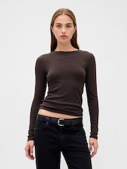 Brązowy - Gap Modern Crew Neck Long Sleeve T-Shirt - Obraz 1 z 3