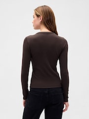 Brązowy - Gap Modern Crew Neck Long Sleeve T-Shirt - Obraz 2 z 3