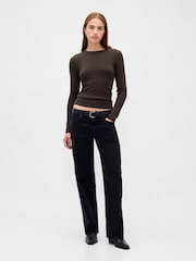 Brązowy - Gap Modern Crew Neck Long Sleeve T-Shirt - Obraz 3 z 3