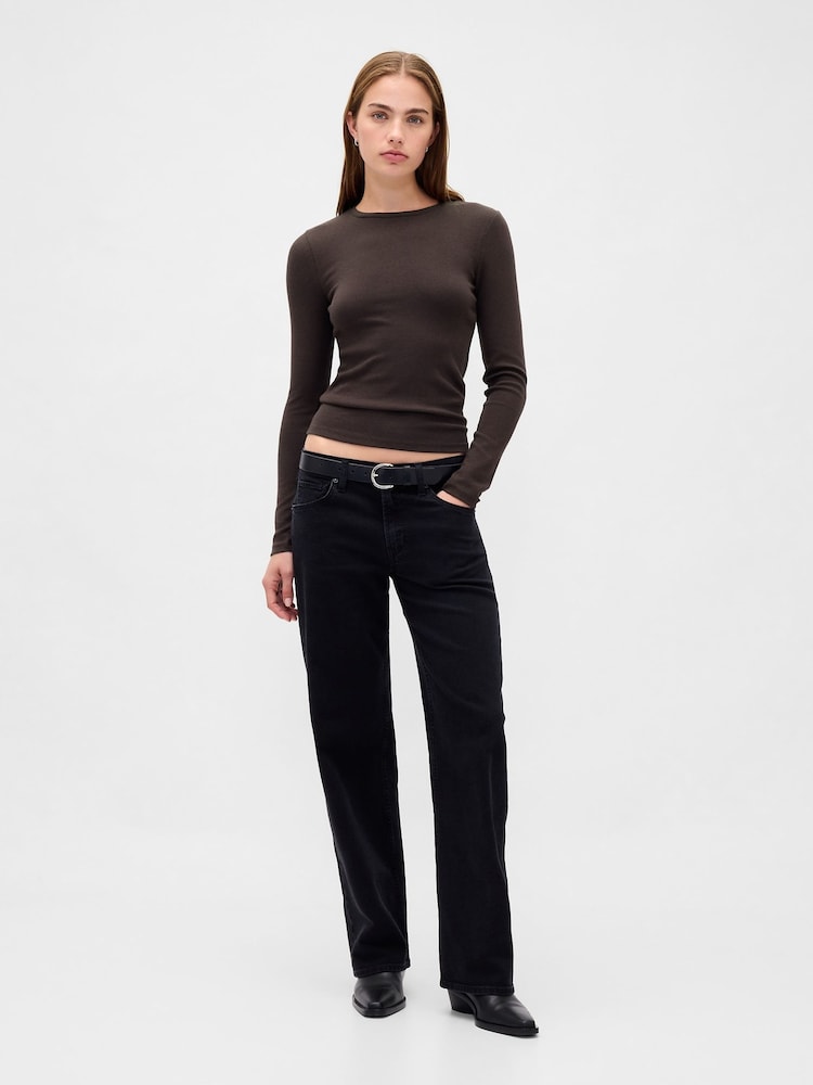 Brązowy - Gap Modern Crew Neck Long Sleeve T-Shirt - Obraz 3 z 3 Brązowy - Gap Modern Crew Neck Long Sleeve T-Shirt - Obraz 3 z 3
