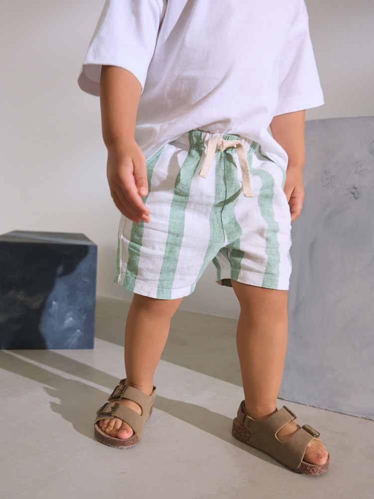 Vert sauge/Blanc Rayure - Short en lin Blend à enfiler (3 mois à 7 ans) - Image 1 of 8