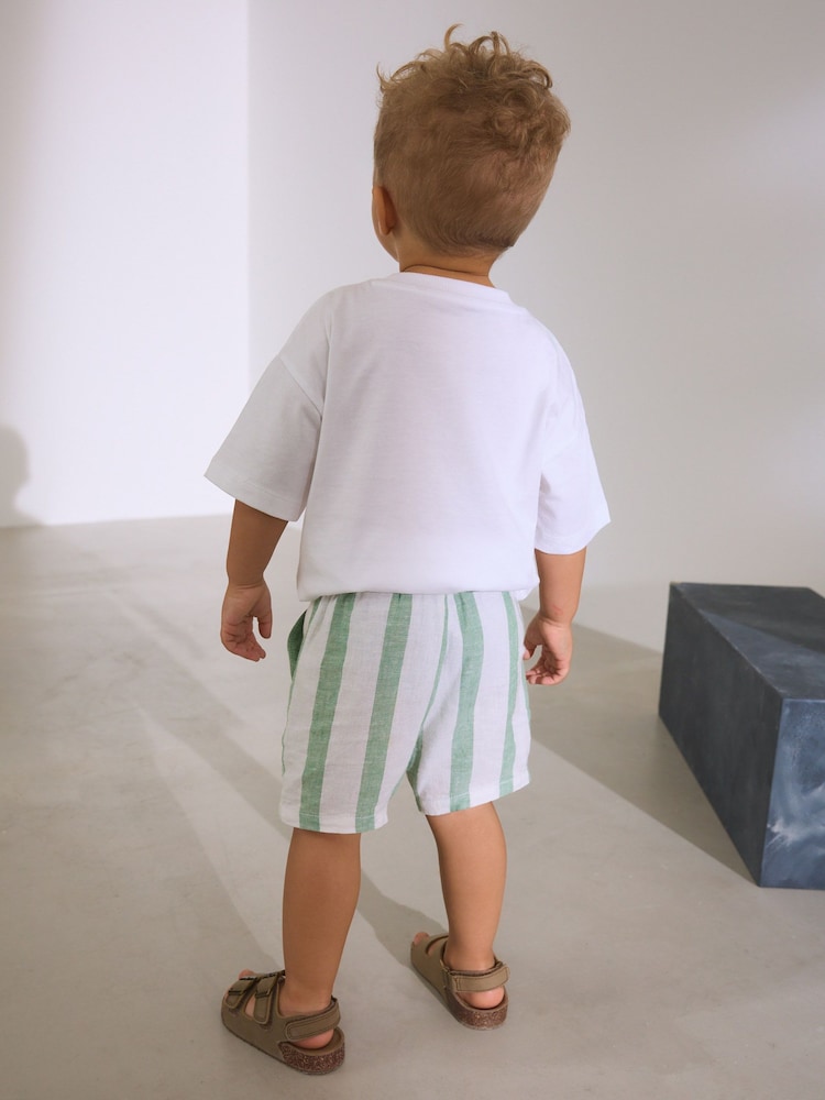 Vert sauge/Blanc Rayure - Short en lin Blend à enfiler (3 mois à 7 ans) - Image 3 of 8