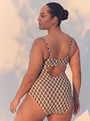 Khaki Green/Cream Foil Woodblock F-K Underwired Tummy Control Swimsuit - Image 2 of 5