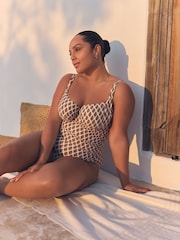 Khaki Green/Cream Foil Woodblock F-K Underwired Tummy Control Swimsuit - Image 5 of 5