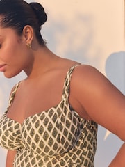 Xilogravura em folha verde cáqui/creme - Maiô com aro e controle de barriga FK - Imagem 6 de 6