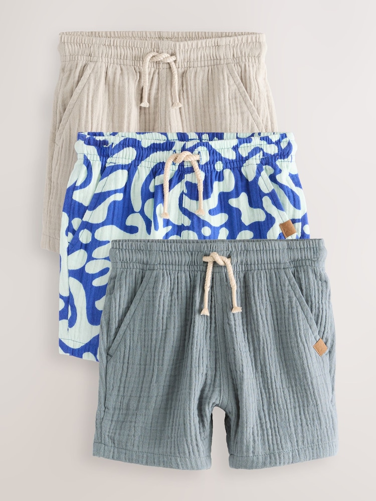 Blue/Neutral/Printed Soft Textured Shorts 3 Pack (3mths-7yrs) - Image 1 of 7