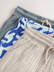 Blue/Neutral/Printed Soft Textured Shorts 3 Pack (3mths-7yrs) - Image 7 of 7