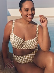 Khaki Green/Cream Foil Woodblock Ultimate Support F-K Underwired Bikini Top - Image 3 of 10