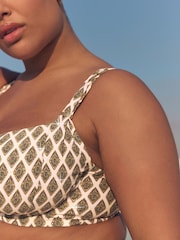 Khaki Green/Cream Foil Woodblock Ultimate Support F-K Underwired Bikini Top - Image 7 of 10