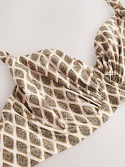 Khaki Green/Cream Foil Woodblock Ultimate Support F-K Underwired Bikini Top - Image 9 of 10