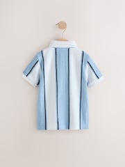Blue/White 100% Cotton Short Sleeve Textured Polo Shirt (3mths-7yrs) - Image 2 of 4