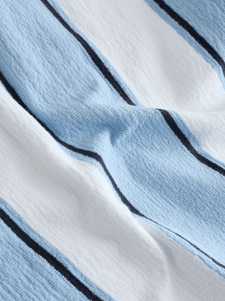 Blue/White 100% Cotton Short Sleeve Textured Polo Shirt (3mths-7yrs) - Image 3 of 4