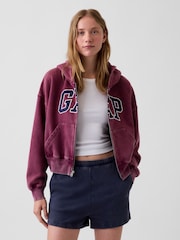 Gap Burgundy Vintage Soft Oversized Logo Zip-Up Hoodie - Image 1 of 4