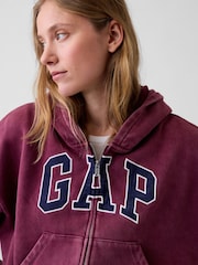 Gap Burgundy Vintage Soft Oversized Logo Zip-Up Hoodie - Image 4 of 4